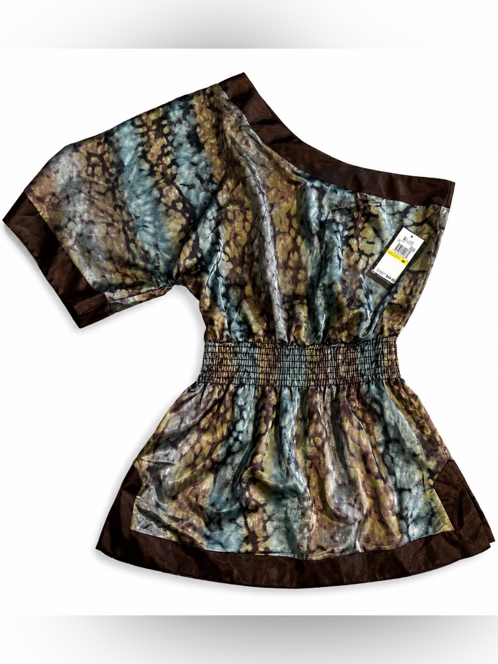 grass collection Multicolor Snake-Print Off-Shoulder Top with Brown Trim